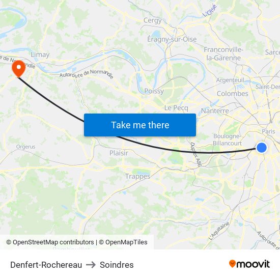 Denfert-Rochereau to Soindres map