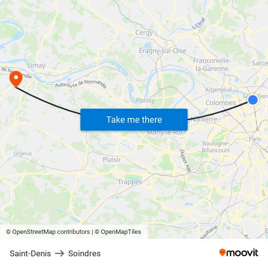 Saint-Denis to Soindres map
