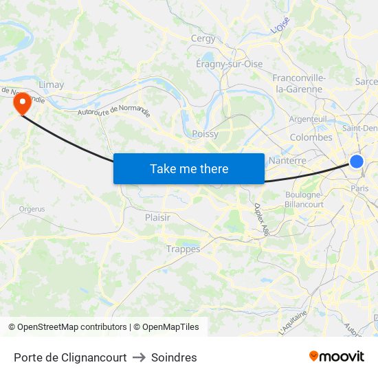 Porte de Clignancourt to Soindres map