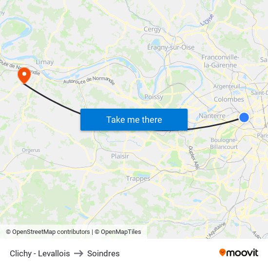 Clichy - Levallois to Soindres map