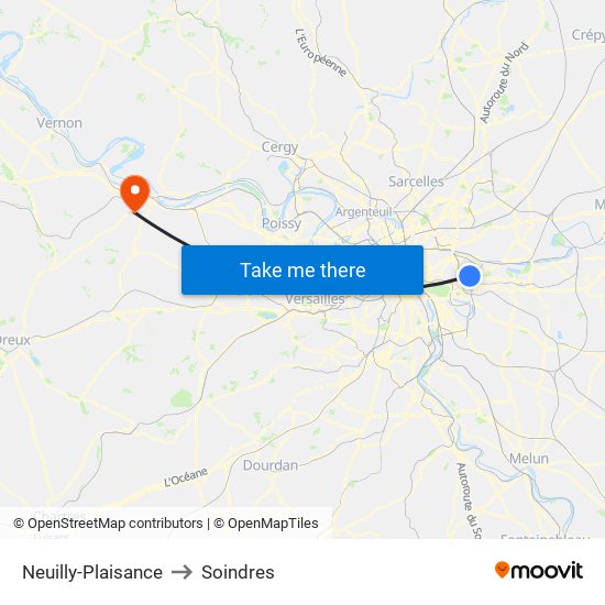 Neuilly-Plaisance to Soindres map