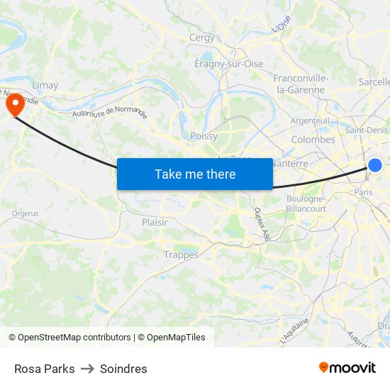 Rosa Parks to Soindres map