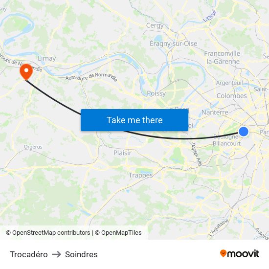 Trocadéro to Soindres map