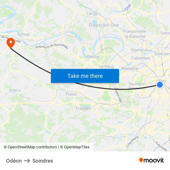 Odéon to Soindres map