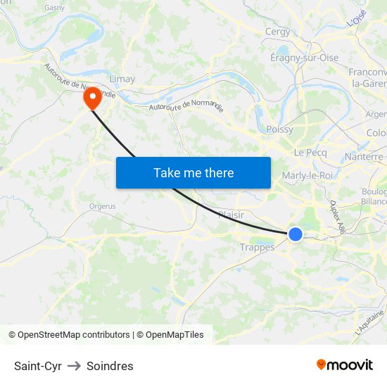 Saint-Cyr to Soindres map