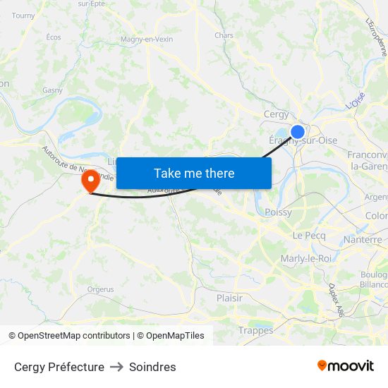 Cergy Préfecture to Soindres map