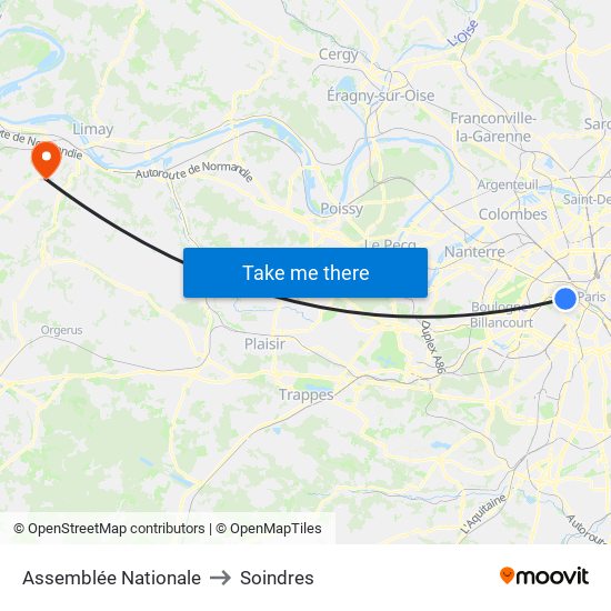 Assemblée Nationale to Soindres map