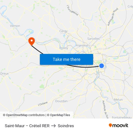 Saint-Maur – Créteil RER to Soindres map