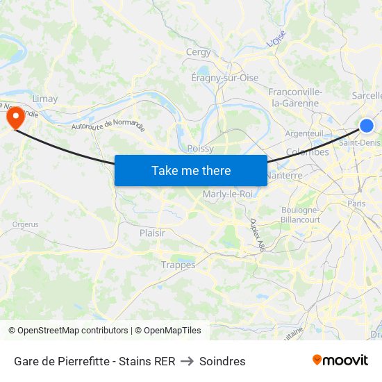 Gare de Pierrefitte - Stains RER to Soindres map