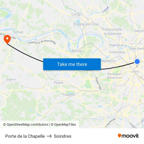 Porte de la Chapelle to Soindres map