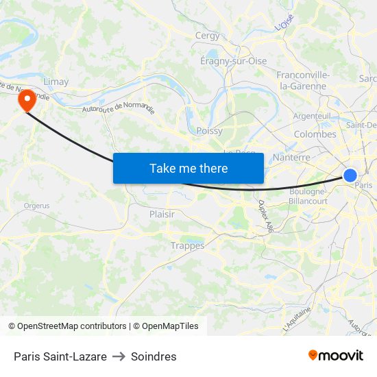 Paris Saint-Lazare to Soindres map