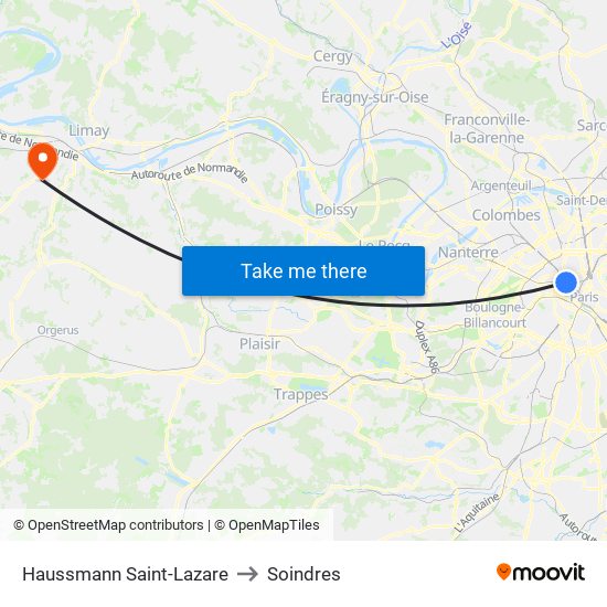 Haussmann Saint-Lazare to Soindres map