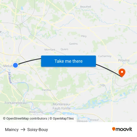 Maincy to Soisy-Bouy map