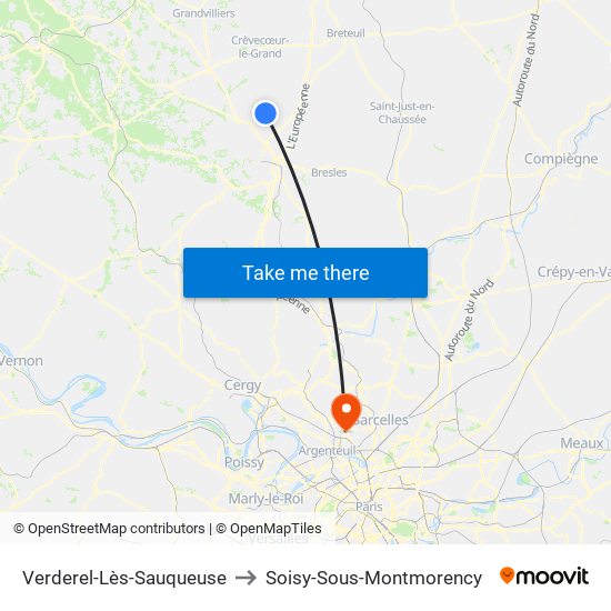 Verderel-Lès-Sauqueuse to Soisy-Sous-Montmorency map