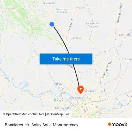 Bonnières to Soisy-Sous-Montmorency map