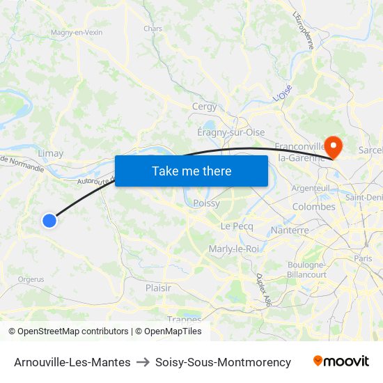 Arnouville-Les-Mantes to Soisy-Sous-Montmorency map