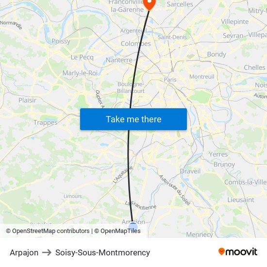 Arpajon to Soisy-Sous-Montmorency map