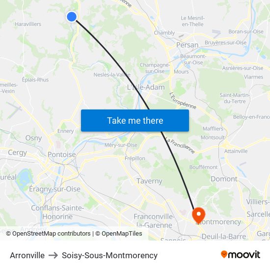 Arronville to Soisy-Sous-Montmorency map