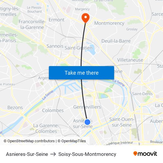Asnieres-Sur-Seine to Soisy-Sous-Montmorency map