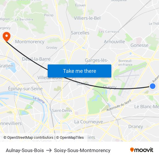 Aulnay-Sous-Bois to Soisy-Sous-Montmorency map