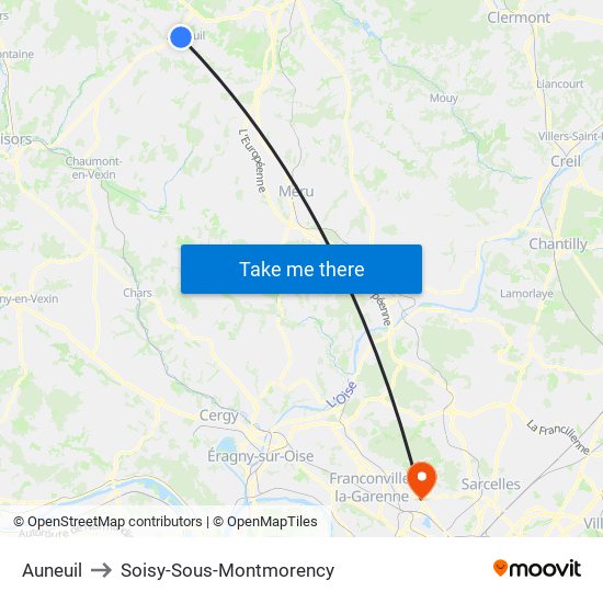 Auneuil to Soisy-Sous-Montmorency map