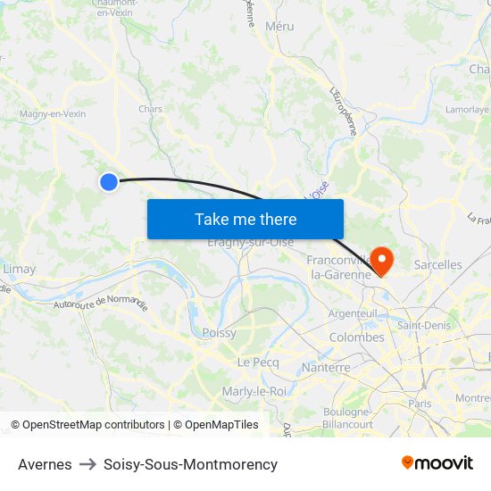 Avernes to Soisy-Sous-Montmorency map
