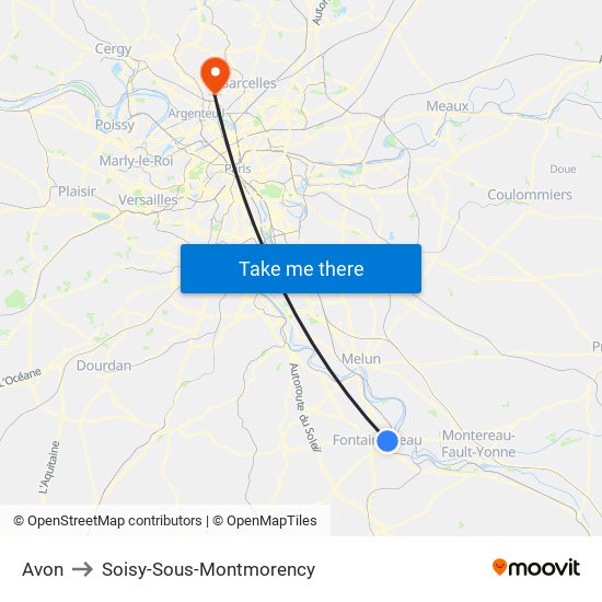Avon to Soisy-Sous-Montmorency map