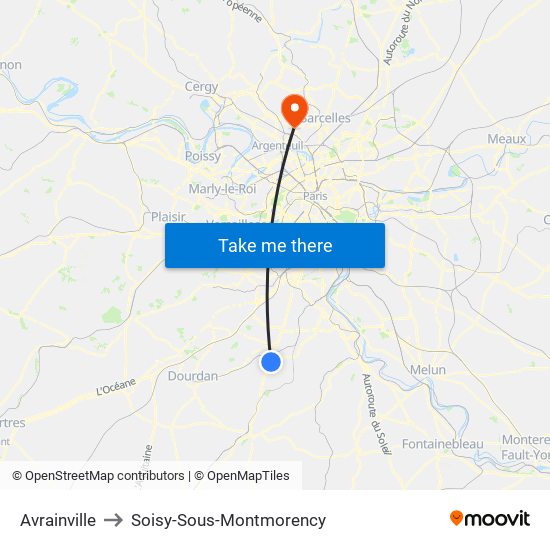 Avrainville to Soisy-Sous-Montmorency map