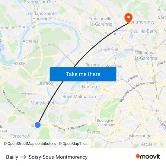 Bailly to Soisy-Sous-Montmorency map