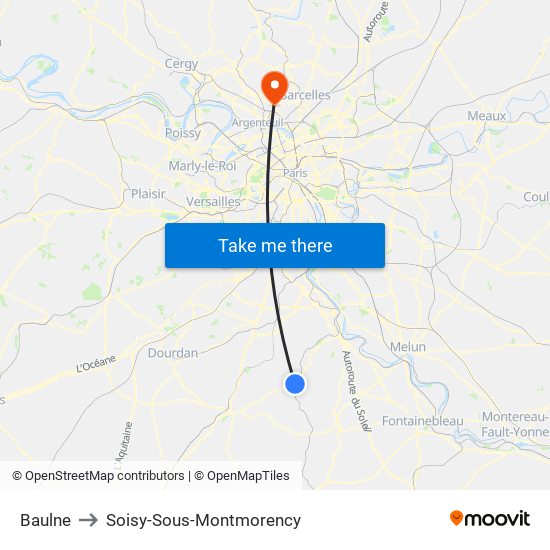 Baulne to Soisy-Sous-Montmorency map