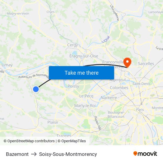 Bazemont to Soisy-Sous-Montmorency map