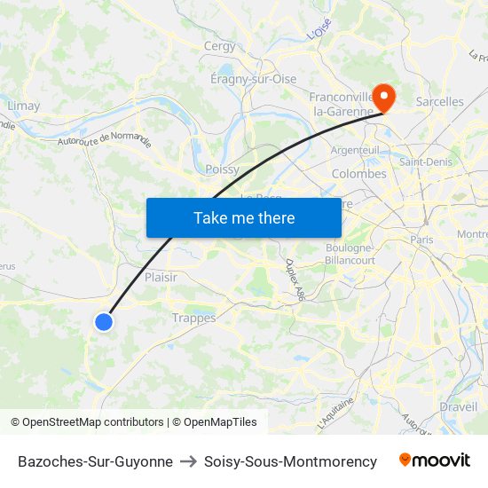 Bazoches-Sur-Guyonne to Soisy-Sous-Montmorency map