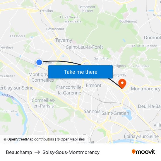 Beauchamp to Soisy-Sous-Montmorency map