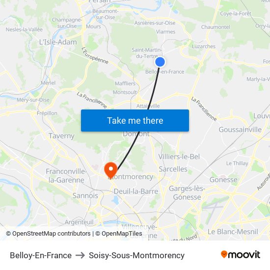 Belloy-En-France to Soisy-Sous-Montmorency map