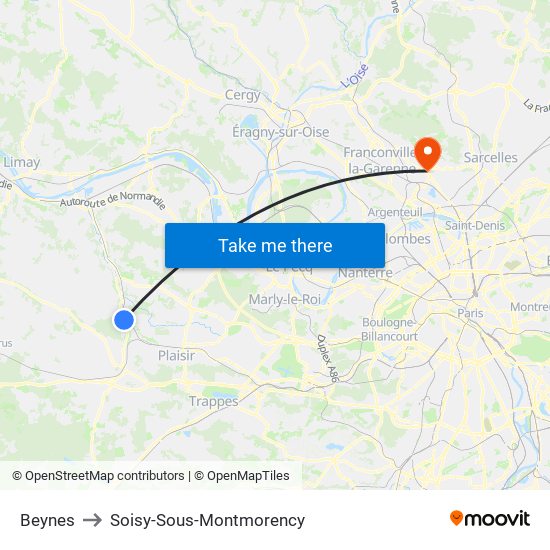 Beynes to Soisy-Sous-Montmorency map