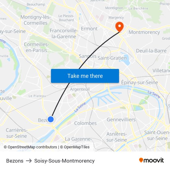 Bezons to Soisy-Sous-Montmorency map