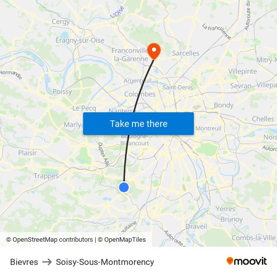 Bievres to Soisy-Sous-Montmorency map