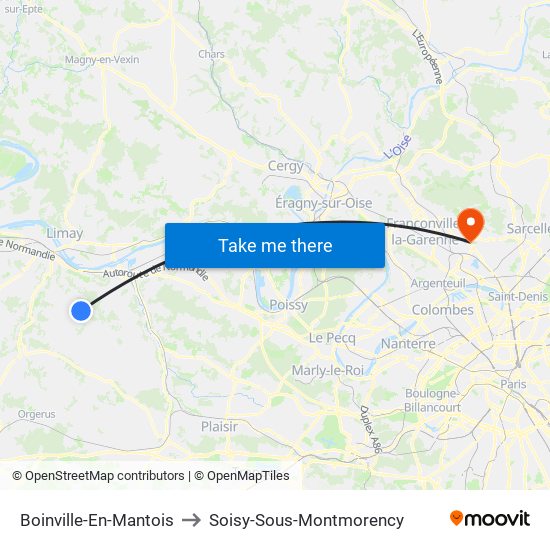 Boinville-En-Mantois to Soisy-Sous-Montmorency map