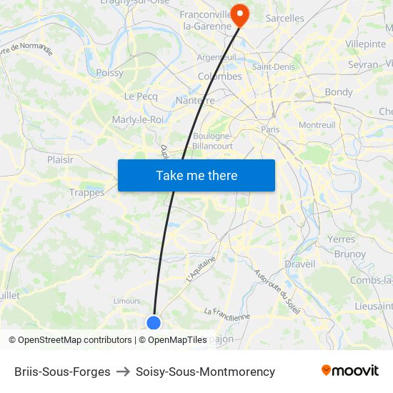 Briis-Sous-Forges to Soisy-Sous-Montmorency map