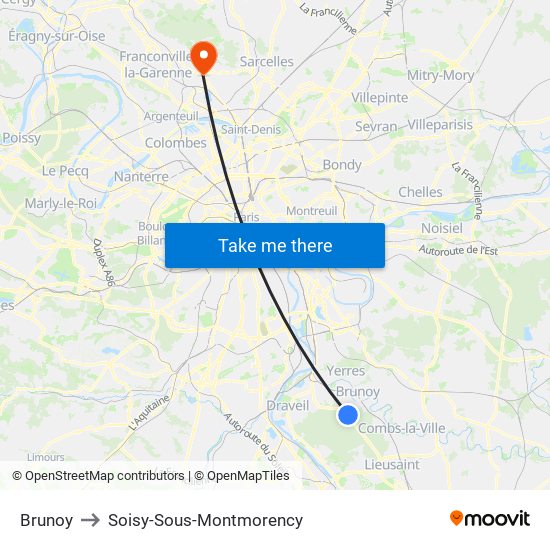Brunoy to Soisy-Sous-Montmorency map