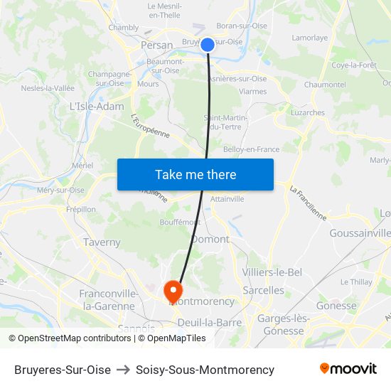 Bruyeres-Sur-Oise to Soisy-Sous-Montmorency map