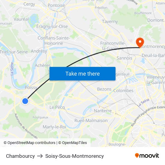 Chambourcy to Soisy-Sous-Montmorency map