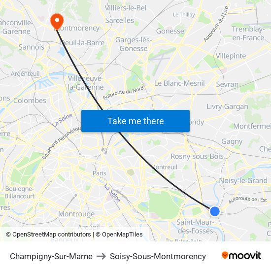 Champigny-Sur-Marne to Soisy-Sous-Montmorency map