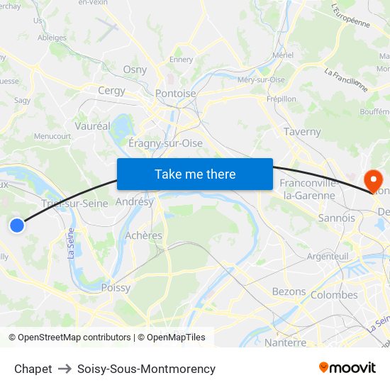 Chapet to Soisy-Sous-Montmorency map