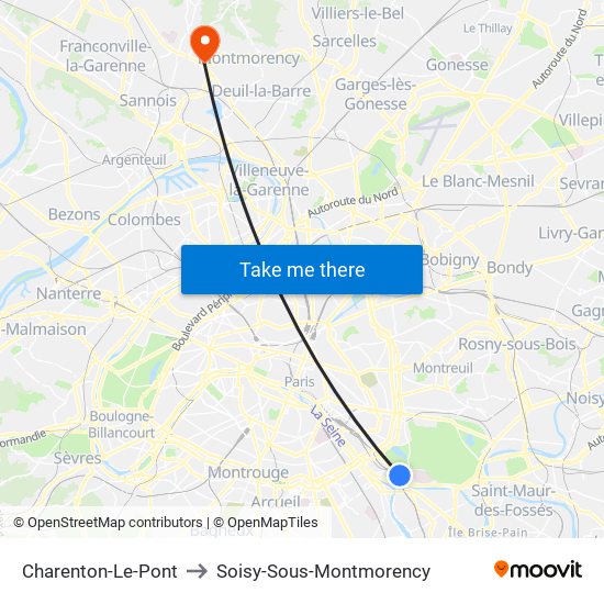 Charenton-Le-Pont to Soisy-Sous-Montmorency map