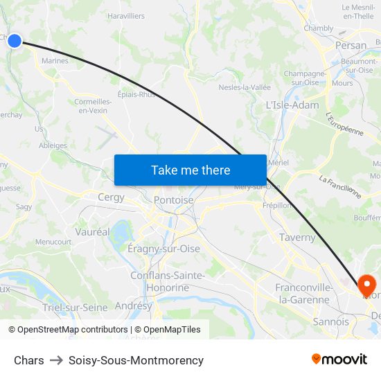 Chars to Soisy-Sous-Montmorency map