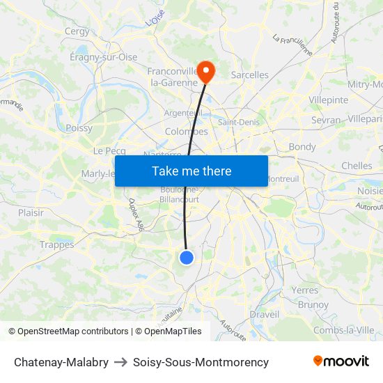 Chatenay-Malabry to Soisy-Sous-Montmorency map
