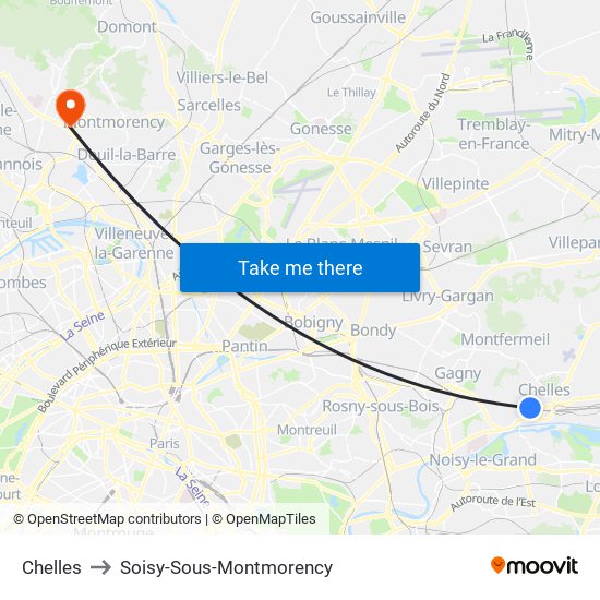 Chelles to Soisy-Sous-Montmorency map