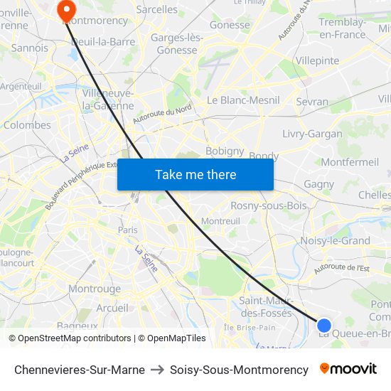 Chennevieres-Sur-Marne to Soisy-Sous-Montmorency map