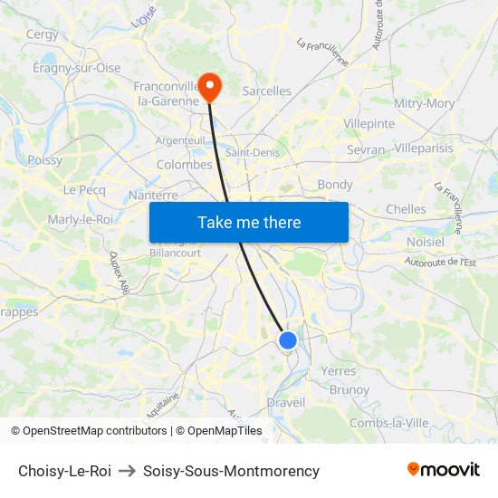 Choisy-Le-Roi to Soisy-Sous-Montmorency map
